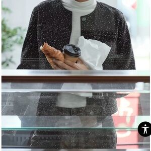 NEW- Zara Sequinned Denim Jacket ZW Collection Grey Rhinestone Sz  S- 4877/257